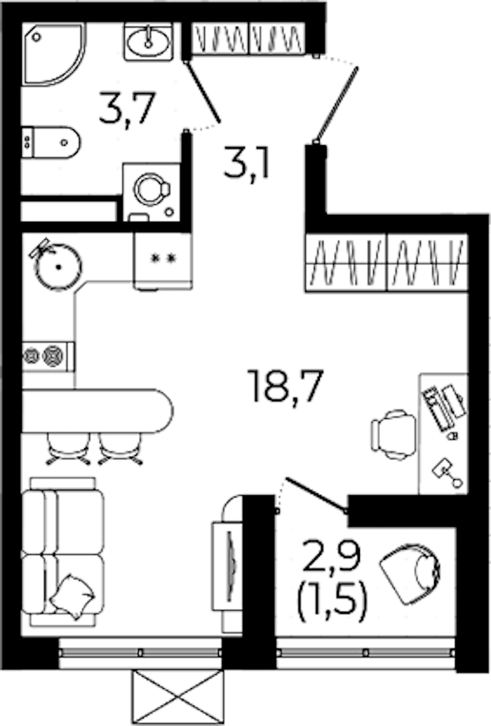 Квартира студия 27 м², 7/12 эт., ЖК «А101 Всеволожск»